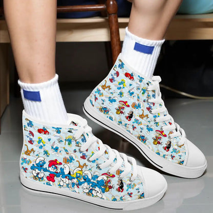 Smurf Design, Women's High Top Canvas Shoes
