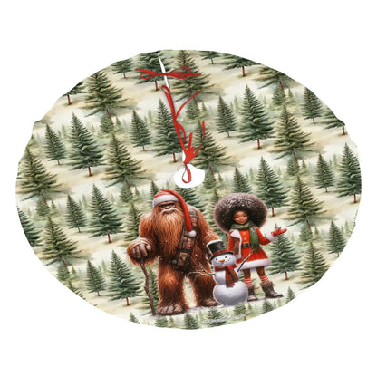 Bigfoot / Sasquatch Santa w Girl, Plush Christmas Tree Skirt – 3 Sizes
