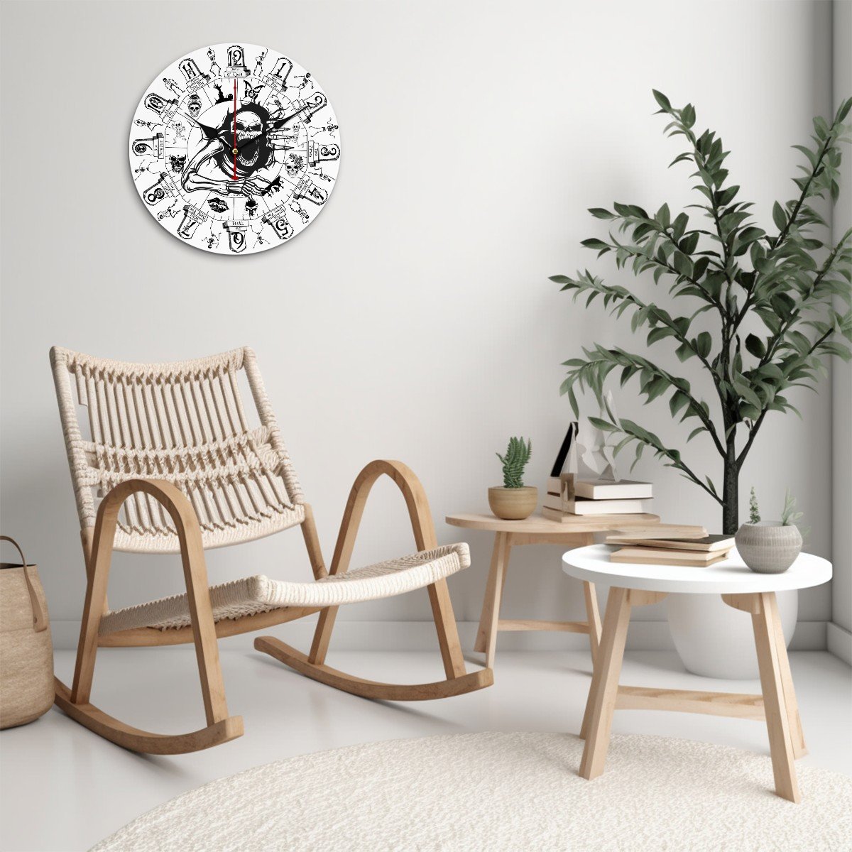 Skeleton, Round Wooden Wall Clock - Made in USA