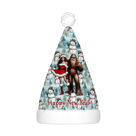 Sasquatch w/ Sexy Lady, Adult Plush Santa Hat with Light