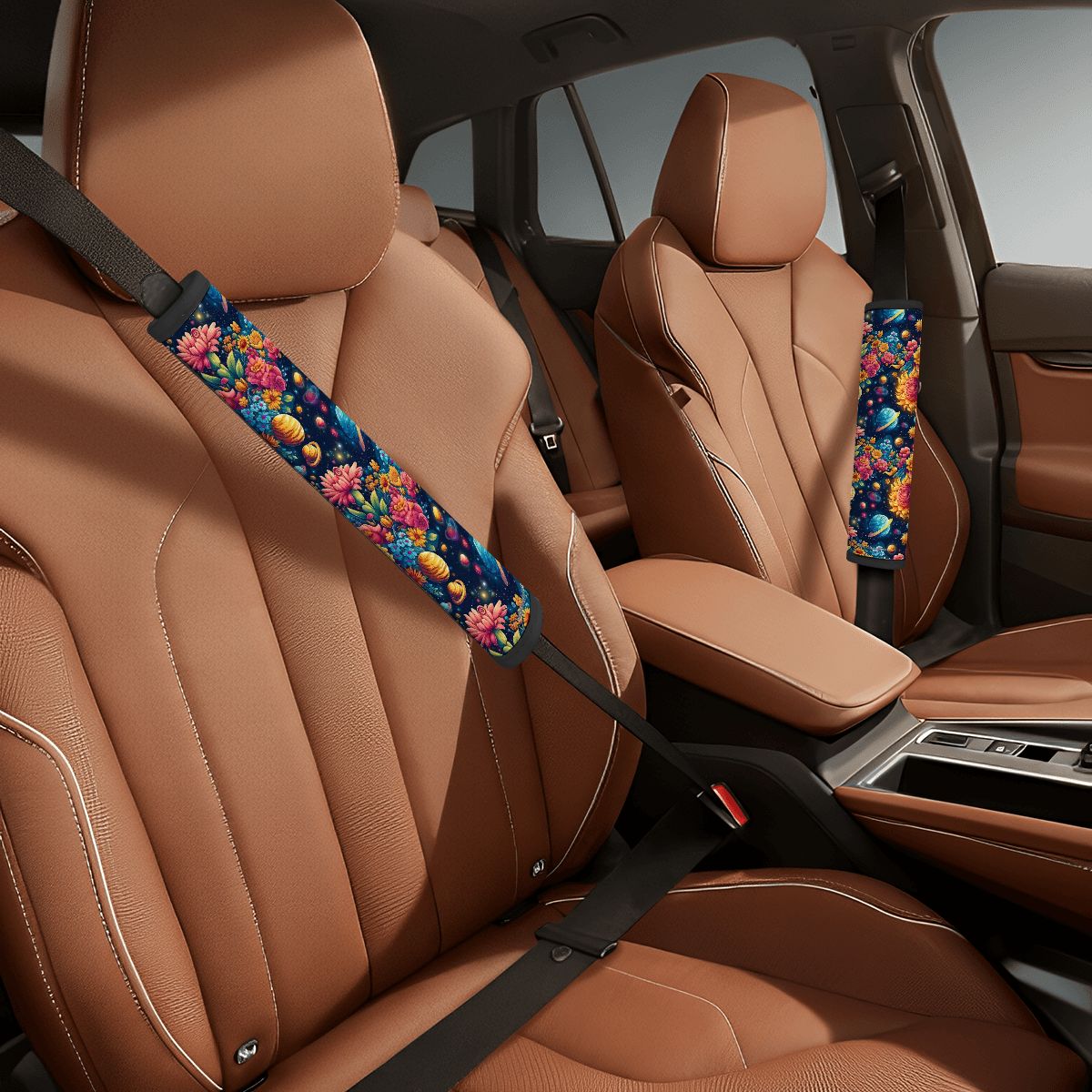 12 Galaxy / Outer Space Designs, Seat Belt Cover Pad For Adults 2 Pcs