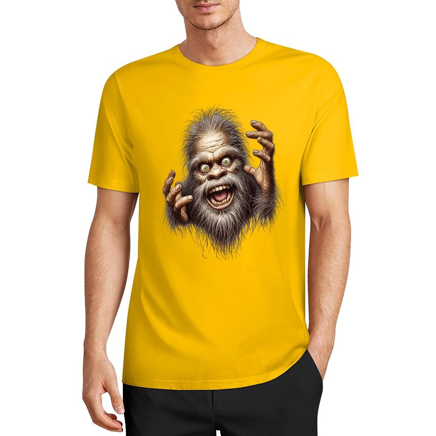 Bigfoot - Sasquatch Crazy Hands Short Sleeve Cotton T-Shirt