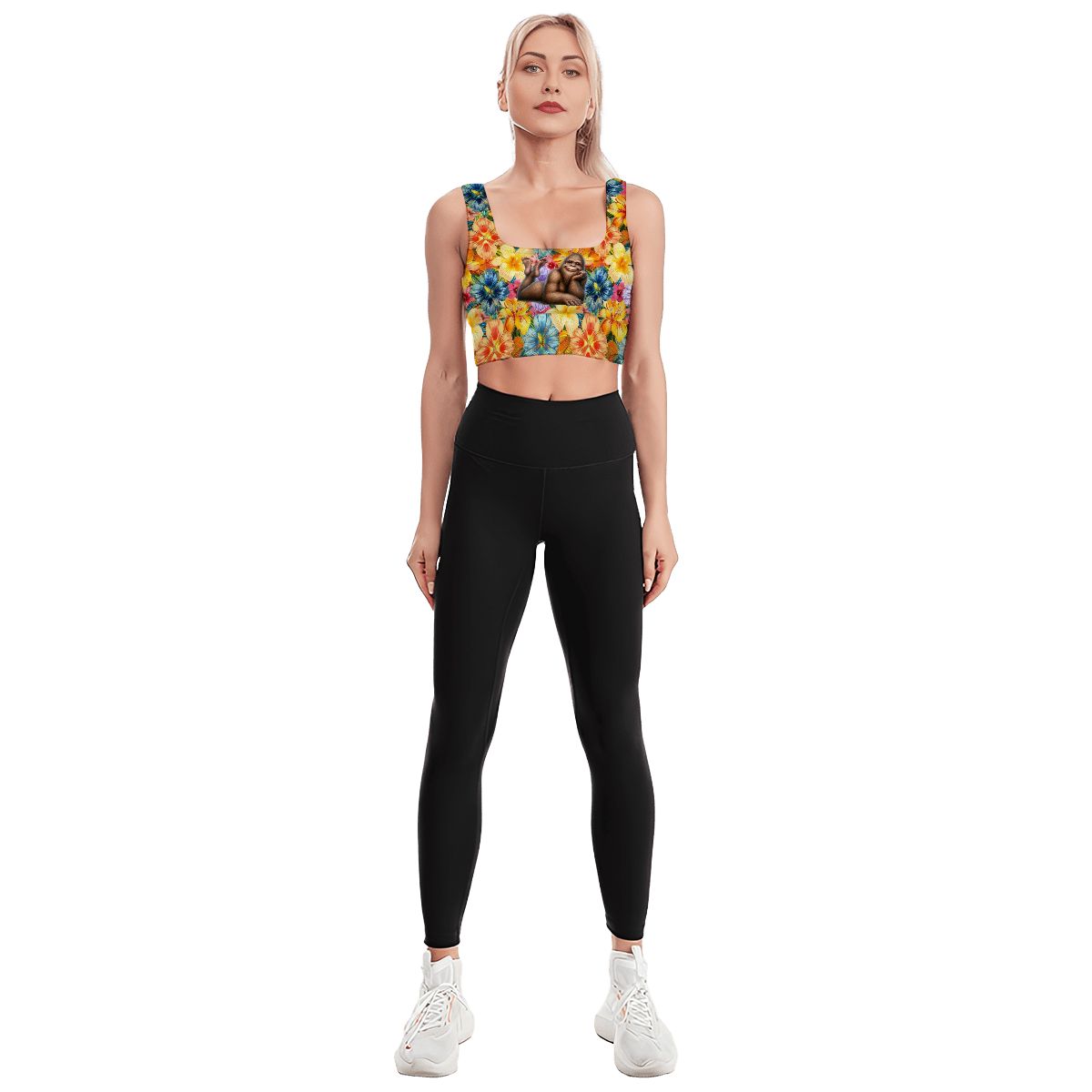 Bigfoot on Flowers, Traditional Sports Bra, Yoga Top