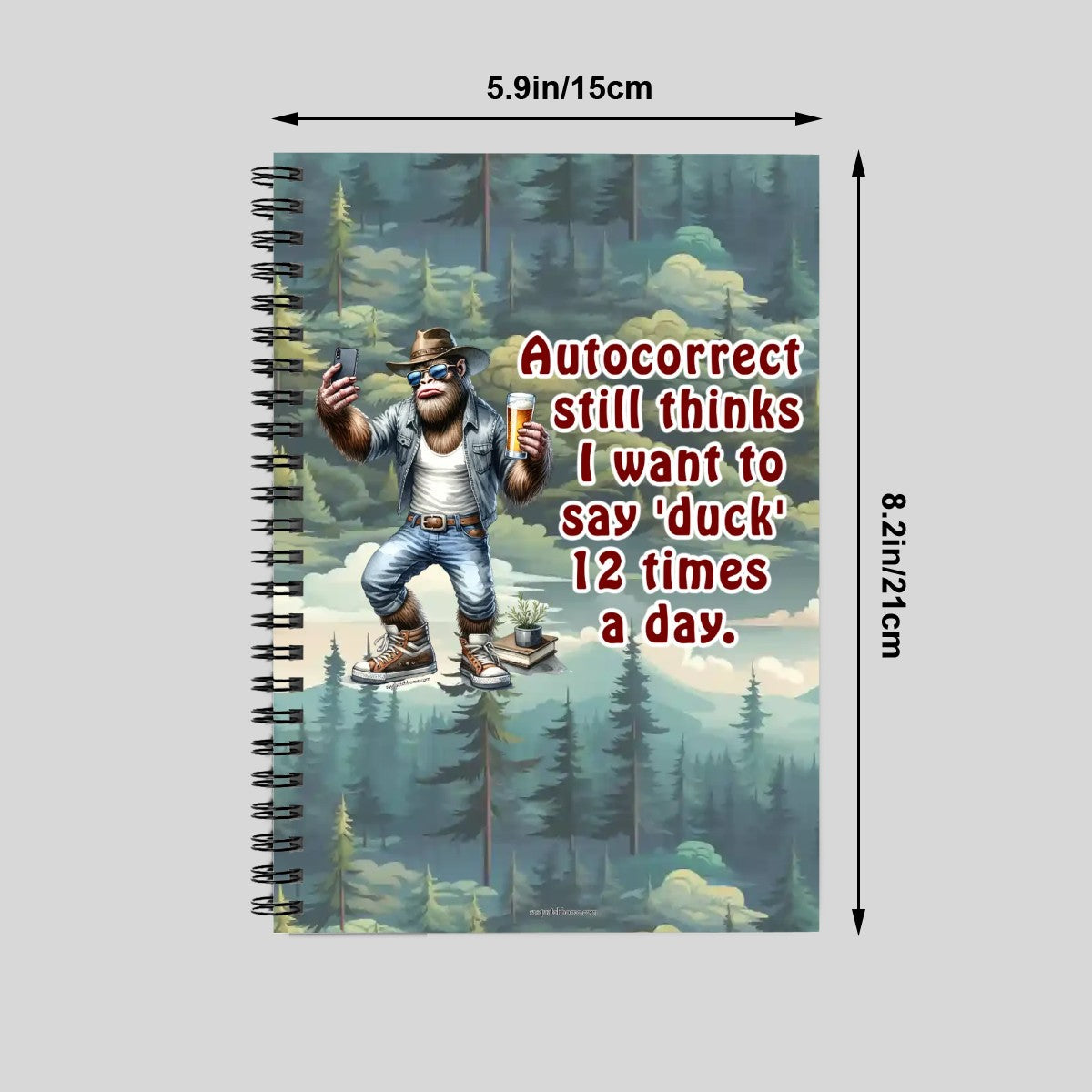 Bigfoot Sasquatch "My Phone Thinks..." Spiral Notebook, note book, note pad