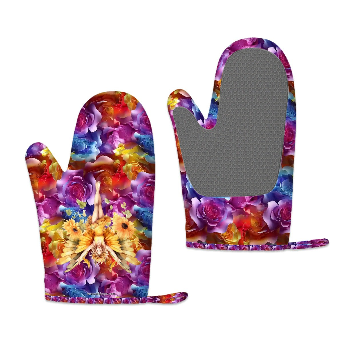 Set of 2 Silicone Heat Resistant Oven Mitts - Rainbow Fairy