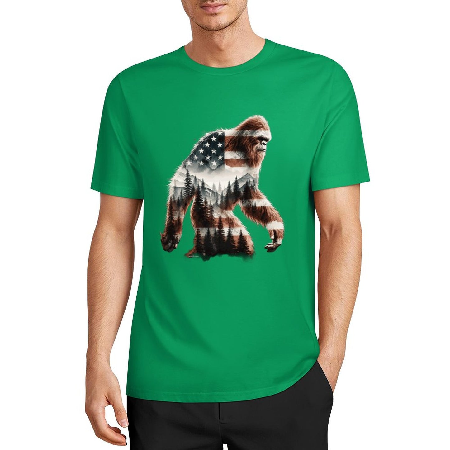 Bigfoot - Sasquatch Flag Scenery Cotton Unisex Long Sleeve T-shirt