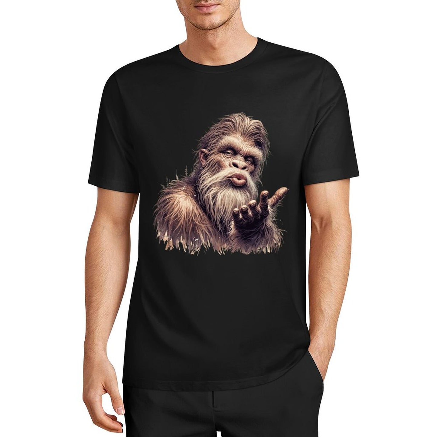 Bigfoot - Sasquatch Blowing Kiss Short Sleeve Cotton T-Shirt