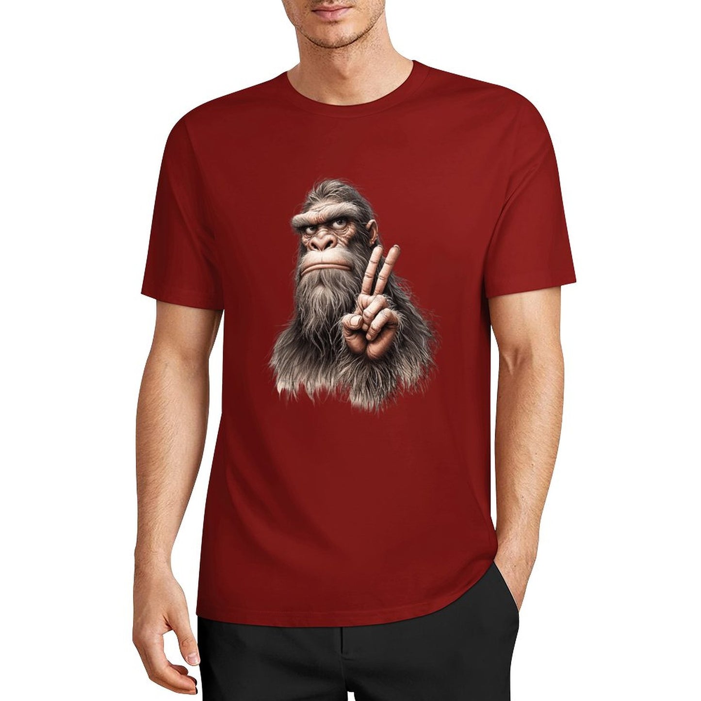 Bigfoot - Sasquatch Peace Hand Short Sleeve Cotton T-Shirt