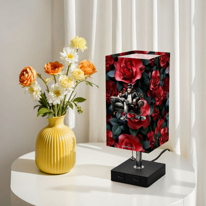 Bigfoot / Sasquatch Roses, Square Table Lamp with USB Ports, Charger