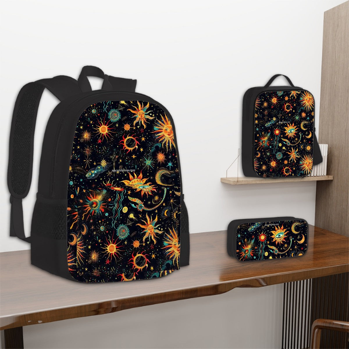 Astrology Designs, 3 Piece Bag Set – Oxford Backpack, Lunch Bag, Pencil Pouch