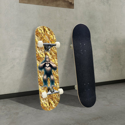 Bigfoot / Sasquatch Heart on Gold, High Density 7 Layer Skateboard, Made In USA