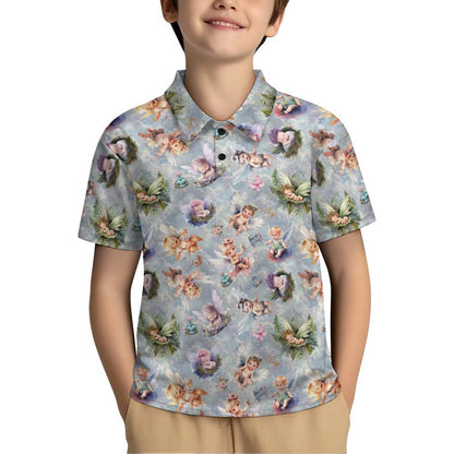 6 Fairy Design, Kids Button Down Polo Shirt