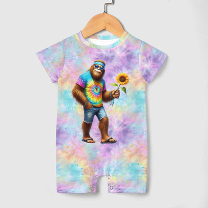 Hippie Bigfoot / Sasquatch, Faux Cotton Short Sleeve Baby Bodysuit Romper
