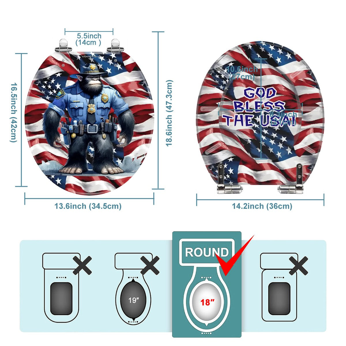 Bigfoot / Sasquatch Police Officer, Universal Toilet Seat