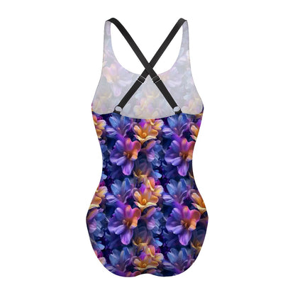 10 Beautiful Flower Designs, Cross-Back One Piece Swimsuit