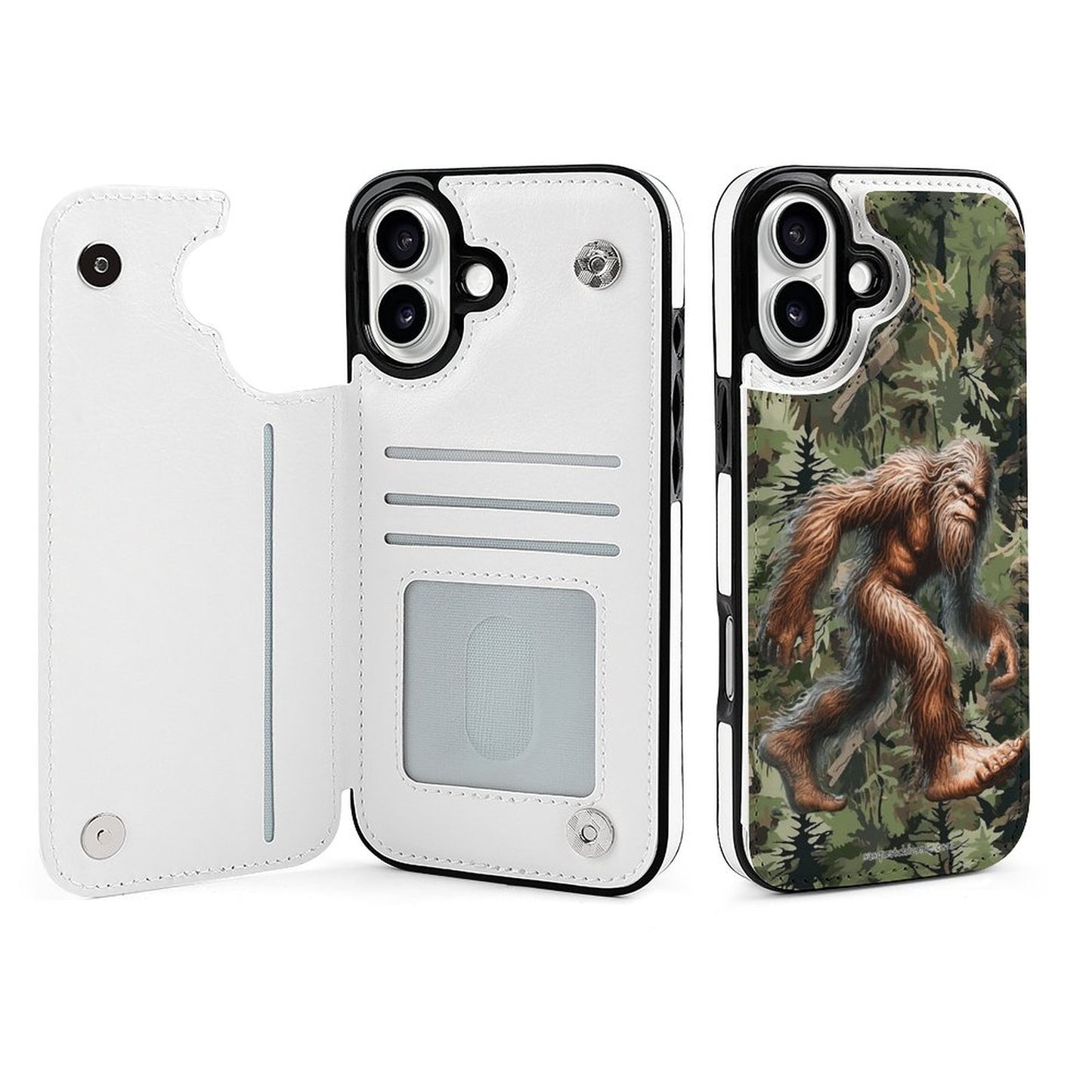 Bigfoot / Sasquatch in Woods, iPhone 16 Faux Leather Wallet Case