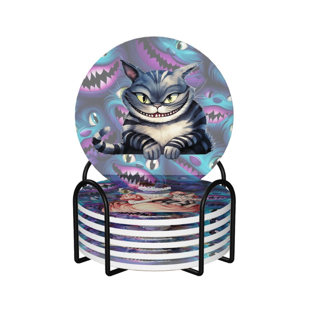 Alice in Wonderland, 6 Ceramic Coasters w metal stand