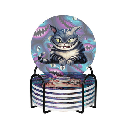 Alice in Wonderland, 6 Ceramic Coasters w metal stand