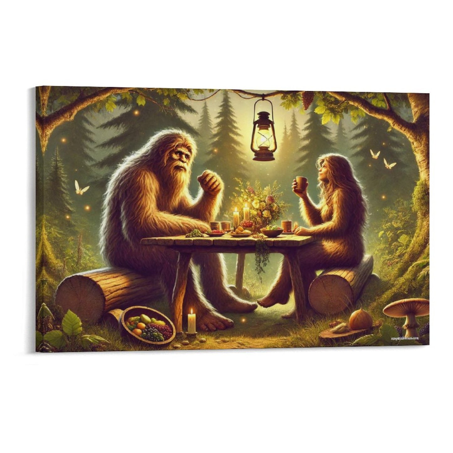 Bigfoot Sasquatch Family Image - Vintage Framed Canvas Art - 2 Sizes – Made in the USA