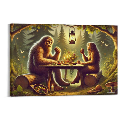 Bigfoot Sasquatch Family Image - Vintage Framed Canvas Art - 2 Sizes – Made in the USA