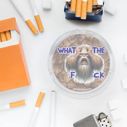 3 .3" Round, Lead Free Glass Ashtray - Bigfoot, Sasquatch, "WTF"