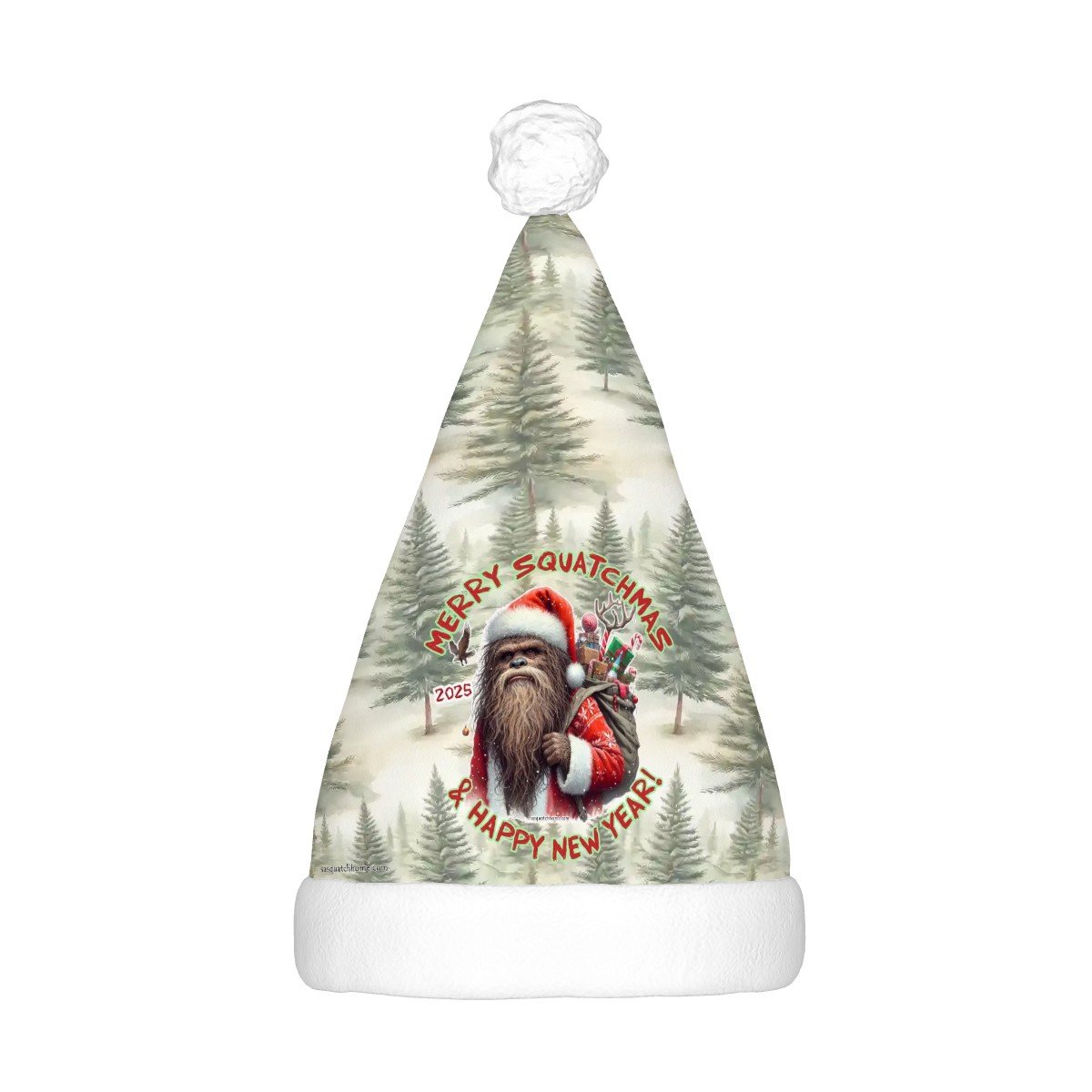 Sasquatch Bigfoot "Merry Squatchmas", Adult Plush Santa Hat with Light