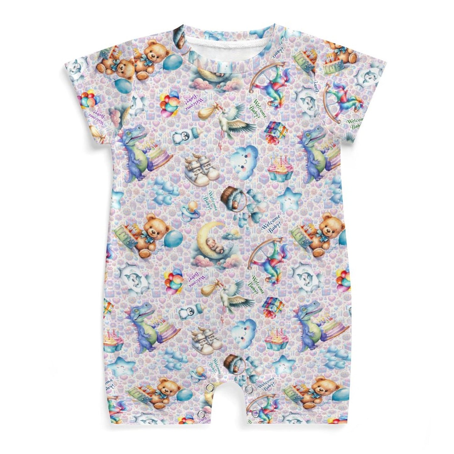 Welcome Baby, Faux Cotton Short Sleeve Baby Bodysuit Romper