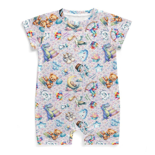 Welcome Baby, Faux Cotton Short Sleeve Baby Bodysuit Romper