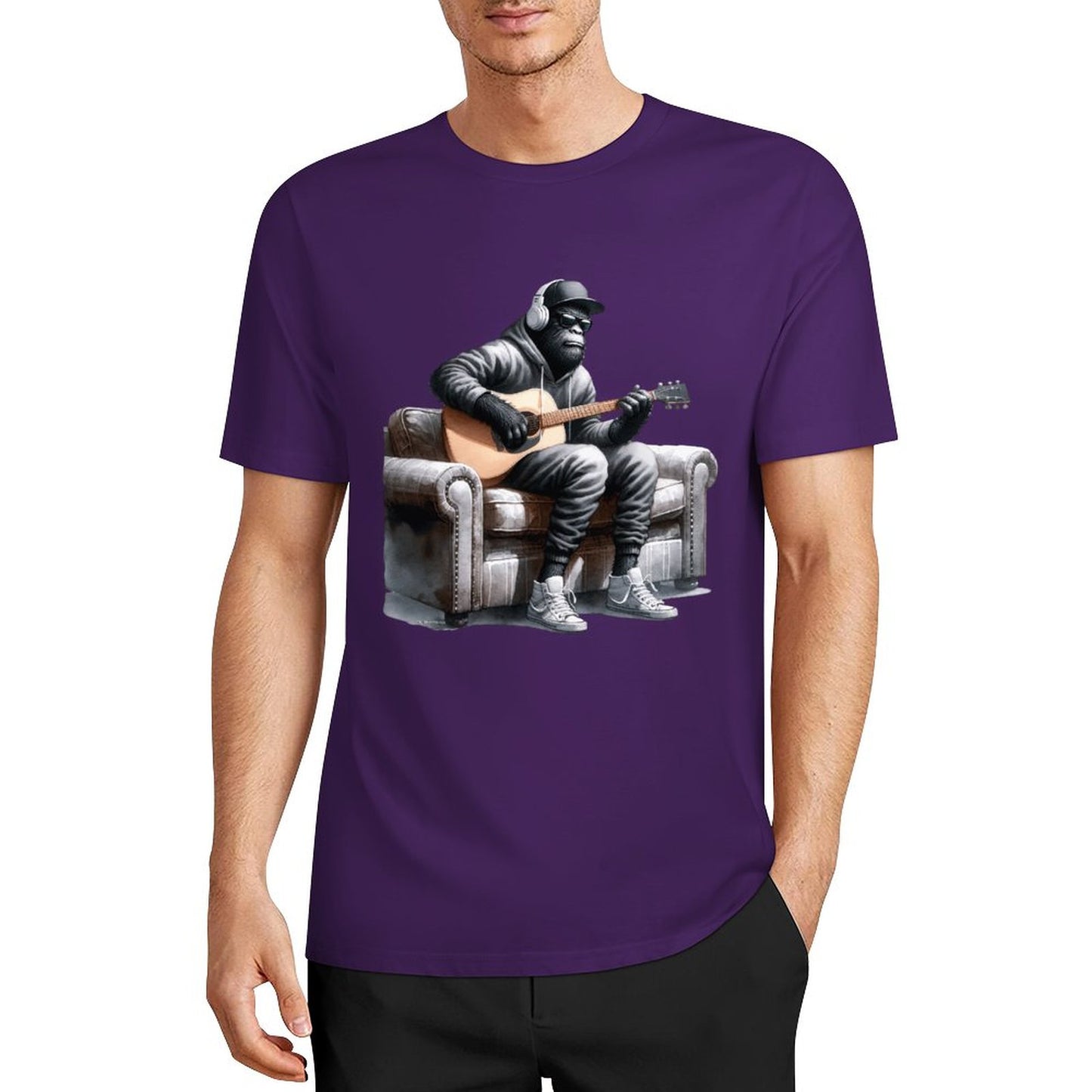 Bigfoot - Sasquatch Play Guitar Short Sleeve Cotton T-Shirt