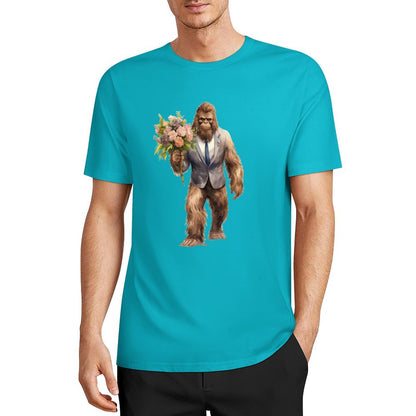Bigfoot - Sasquatch w Flowers Short Sleeve Cotton T-Shirt