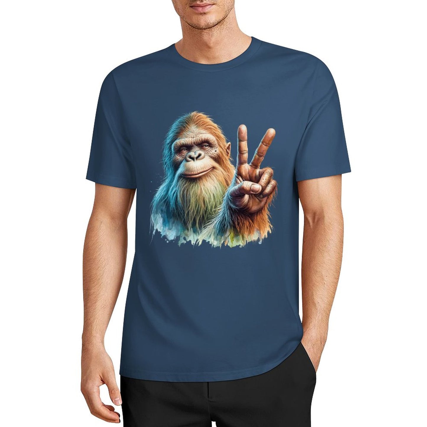 Bigfoot - Sasquatch Peace Sign Short Sleeve Cotton T-Shirt