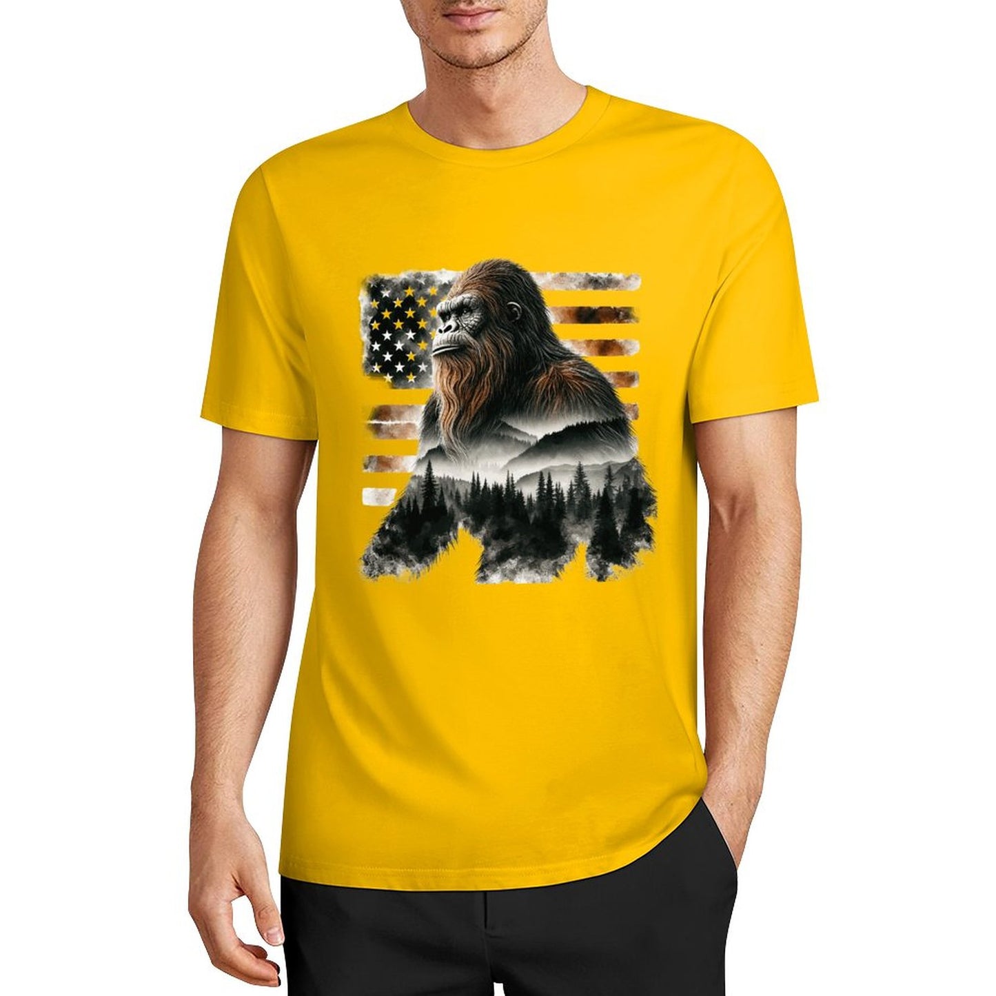 Bigfoot - Sasquatch Scenery Short Sleeve Cotton T-Shirt