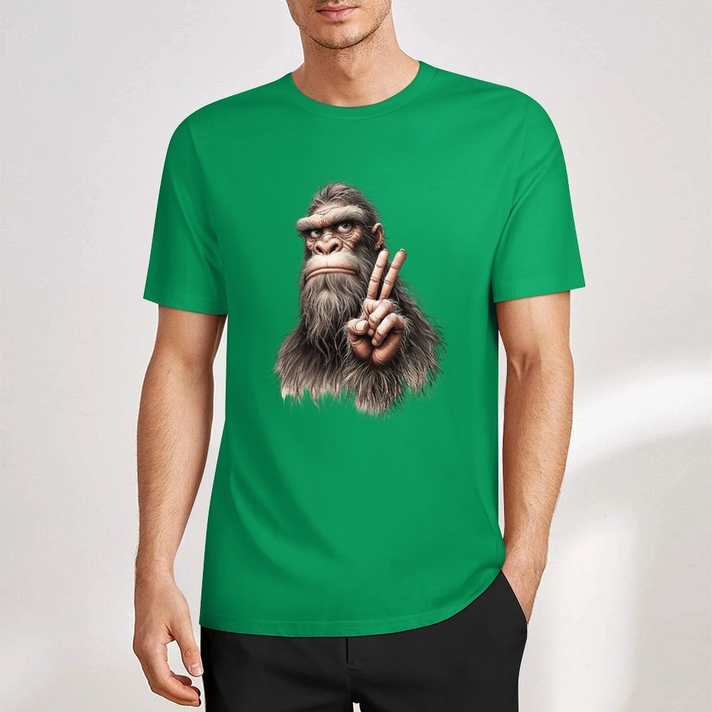 Bigfoot - Sasquatch Peace Hand Short Sleeve Cotton T-Shirt