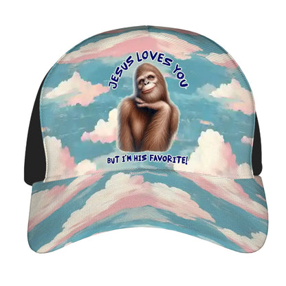 Bigfoot, Sasquatch, "Jesus loves you", Baseball Cap, hat, Polyester Twill