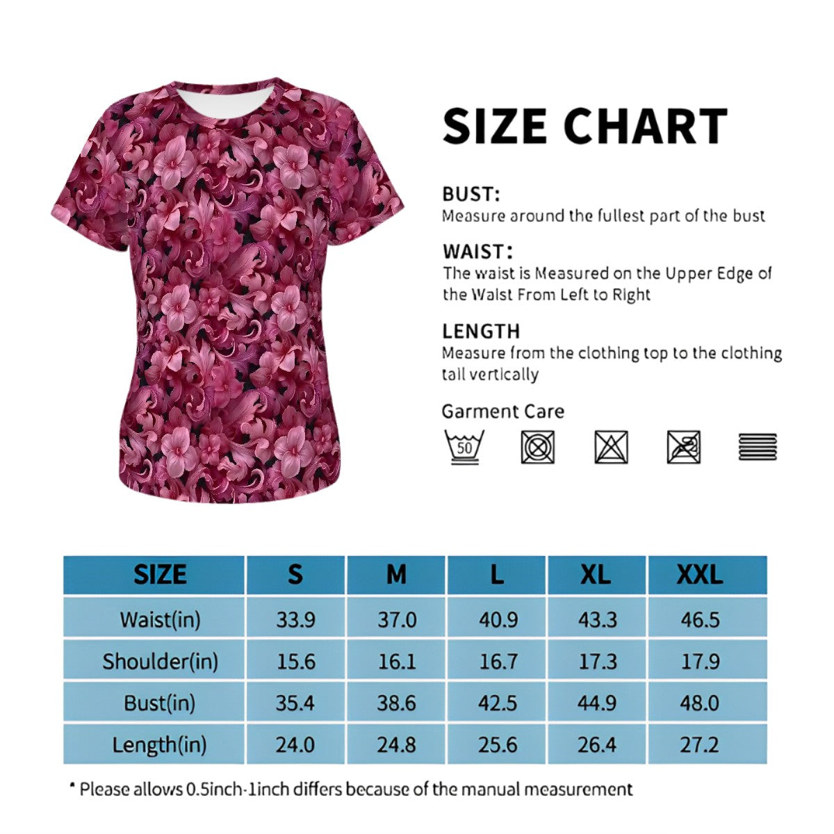 10 Beautiful Flower Designs, Women’s Polyester Short Sleeve T-Shirt