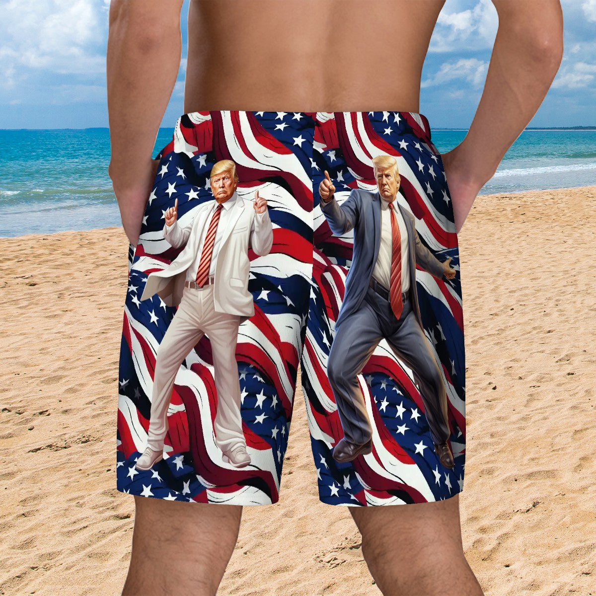 Don Trump "Proud MAGA" Men Beach Shorts / Swim trunks with 4 Pockets