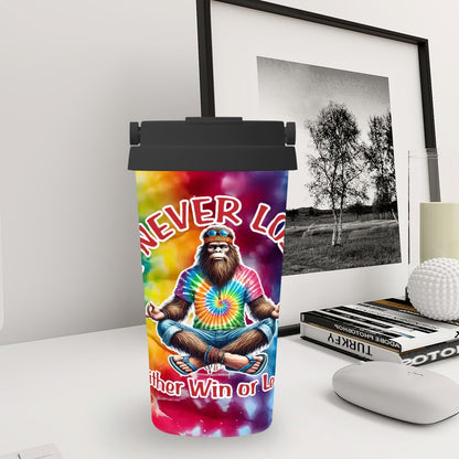 Bigfoot / Sasquatch "I never lose..", 17 oz Insulated Coffee Mug with Lid & Carrying Handle