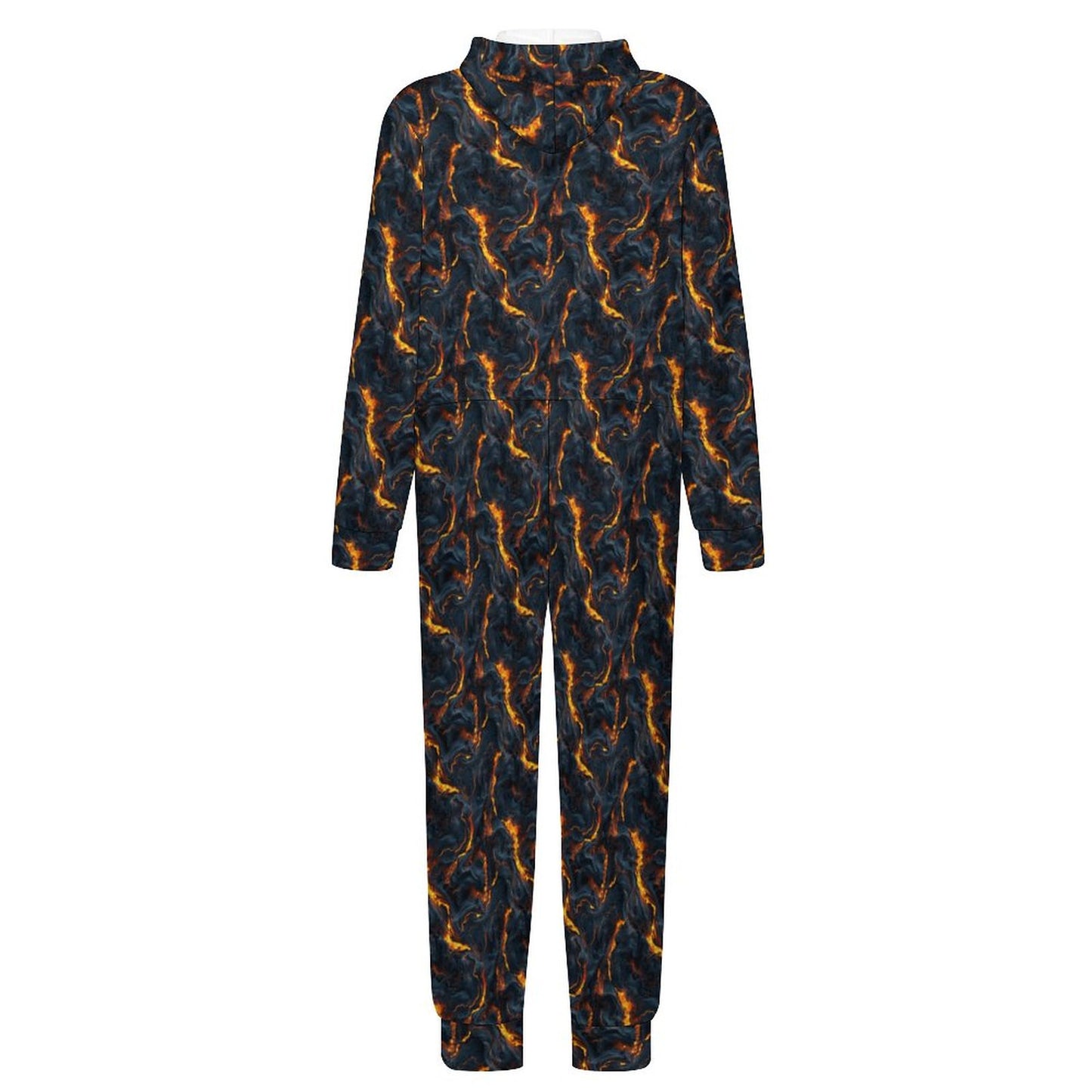 Dragon on Lava, Youth Flannel Footless Zip up Pajama Jumpsuit