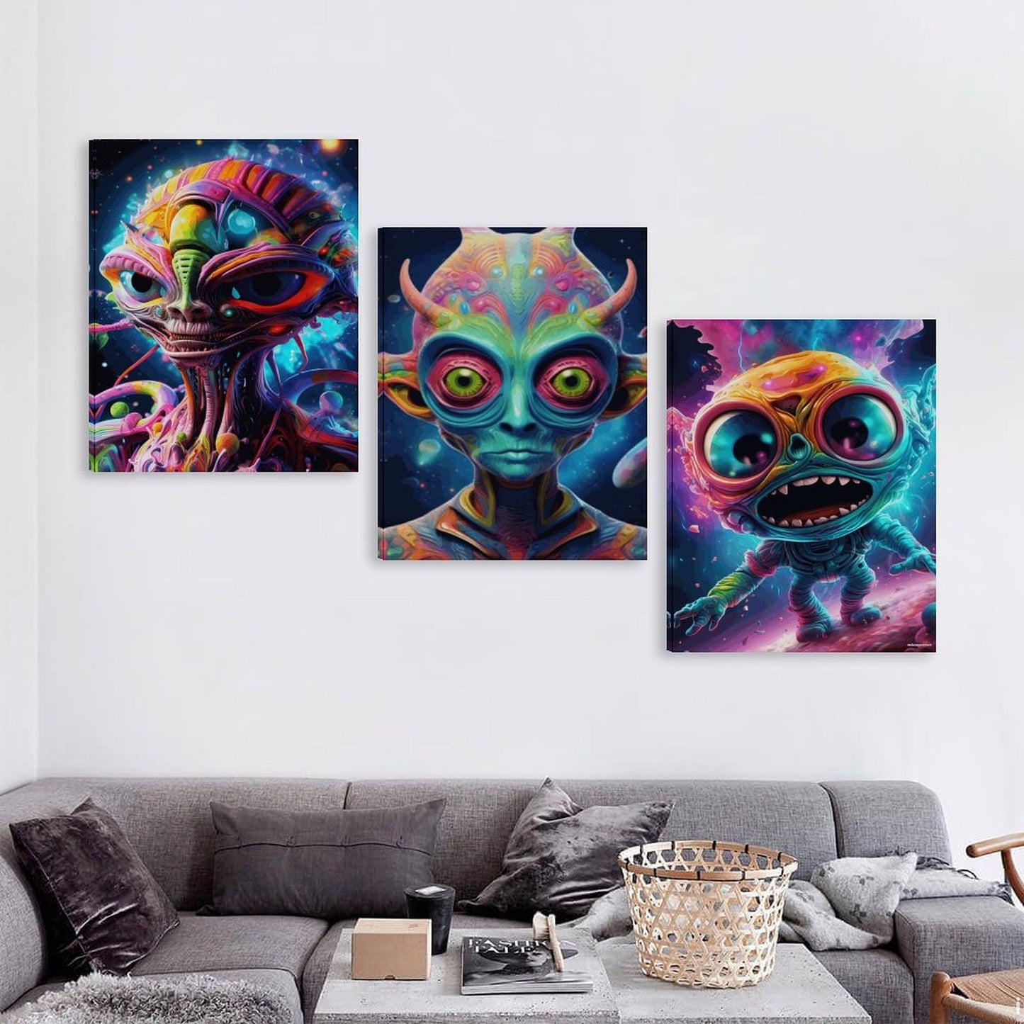 Freaky Aliens, Canvas Wall Art -16”x 20” (x3) - Made In USA
