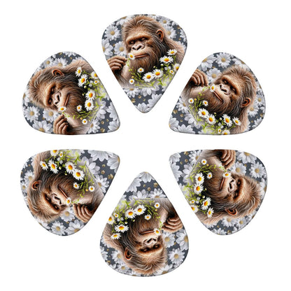 6 Guitar Picks with Keychain Snap Pick Wallet- Daisies Bigfoot Sasquatch  – 3 Thicknesses