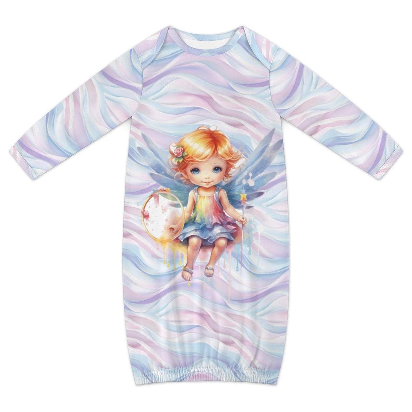 Fairy on Swirls, Baby Long Sleeve Faux Cotton Sleeper Gown