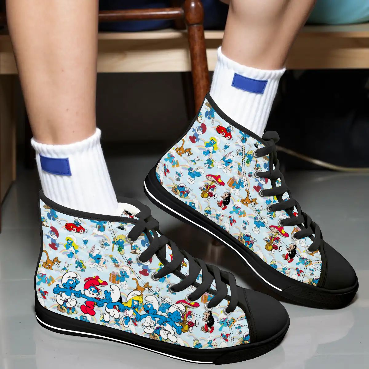 Smurf Design, Women's High Top Canvas Shoes