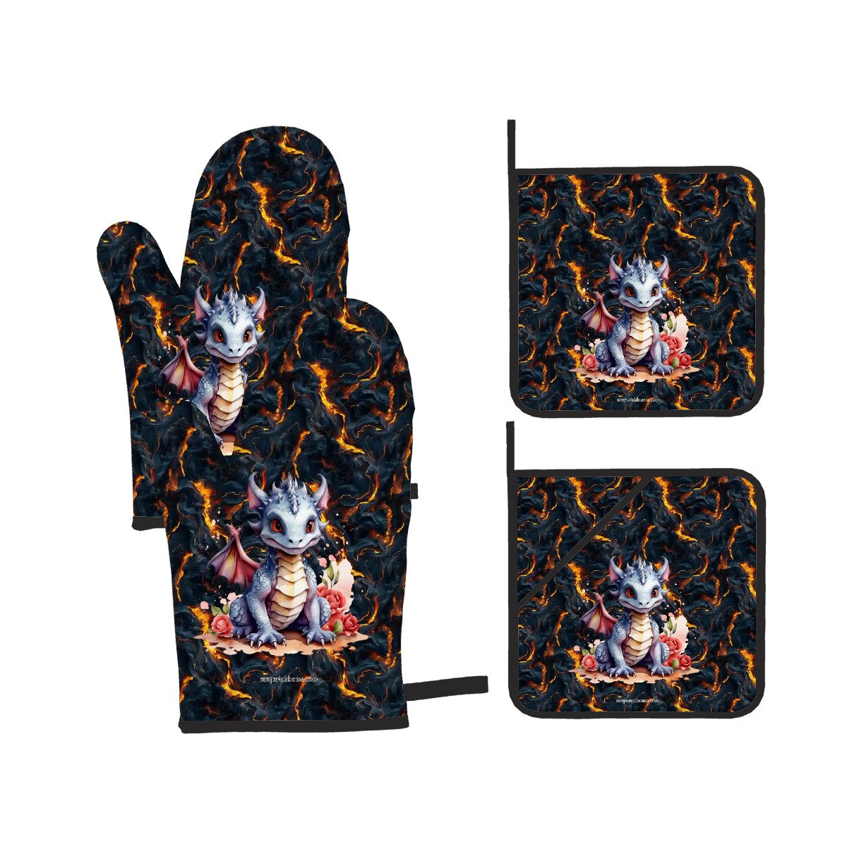 Baby Dragon, 4 Piece Oven Mitts / Pot Holder Sets