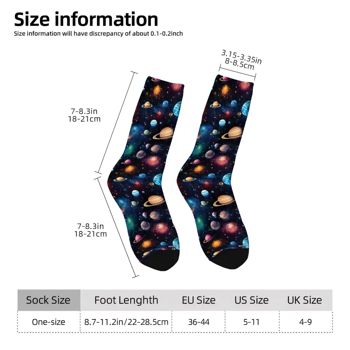 12 Galaxy, Outer Space, Polyester Crew Socks