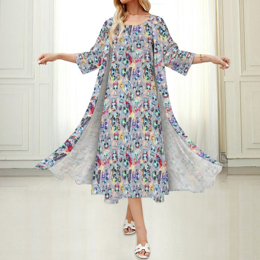 6 Alien Designs, Women’s Long Dress with Cardigan