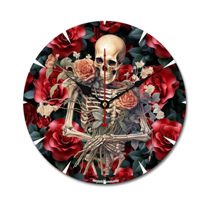 Skeleton & Roses, Wooden Wall Clock