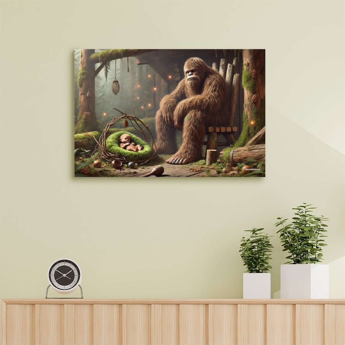 Bigfoot Sasquatch Family Image - Vintage Framed Canvas Art - 2 Sizes – Made in the USA