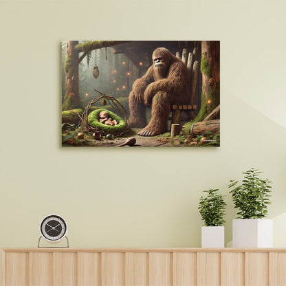 Bigfoot Sasquatch Family Image - Vintage Framed Canvas Art - 2 Sizes – Made in the USA