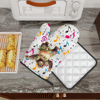 Set of 2 Oven Mitts and Pot Holders - Dancing Sasquatch