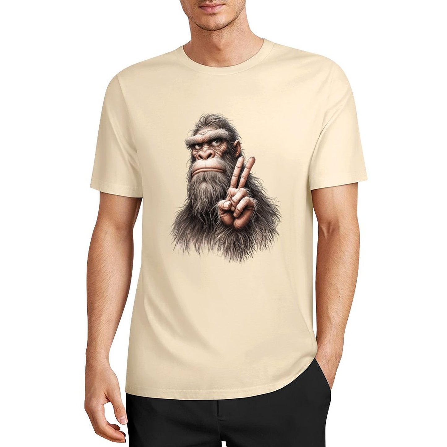 Bigfoot - Sasquatch Peace Hand Short Sleeve Cotton T-Shirt